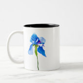 Blue Iris moderne waterverf florale kunst Tweekleurige Koffiemok (Links)