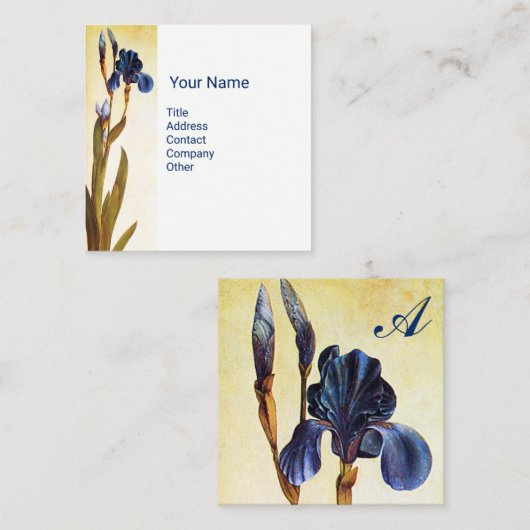 BLUE IRIS-monogram Vierkante Visitekaartje (Voorkant / Achterkant)