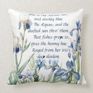 Blue Iris Poem Botanical Irises Flowers Floral Kussen