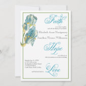 Blue Iris Script Christelijk Wedding Invitation Kaart (Voorkant)