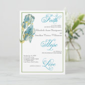 Blue Iris Script Christelijk Wedding Invitation Kaart (Staand voorkant)