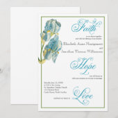 Blue Iris Script Christelijk Wedding Invitation Kaart (Voorkant / Achterkant)