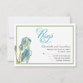Blue Iris Script Wedding Reply Kaart (Voorkant)