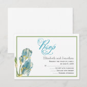 Blue Iris Script Wedding Reply Kaart (Voorkant / Achterkant)