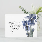 Blue Iris Simple Floral Waterverf Wedding Bedankkaart (Staand voorkant)