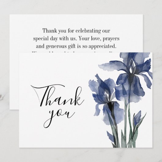 Blue Iris Simple Floral Waterverf Wedding Bedankkaart (Voorkant / Achterkant)