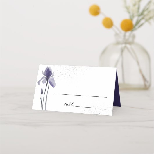 Blue Iris Simple Floral Waterverf Wedding Plaatskaartje (Achterkant)
