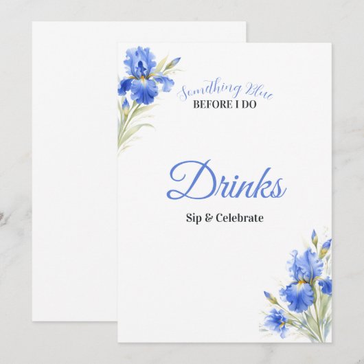 Blue Iris Something Blue Bridal Shower Drinks Sign Kaart (Voorkant / Achterkant)
