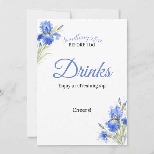 Blue Iris Something Blue Bridal Shower Drinks Sign Kaart (Voorkant)