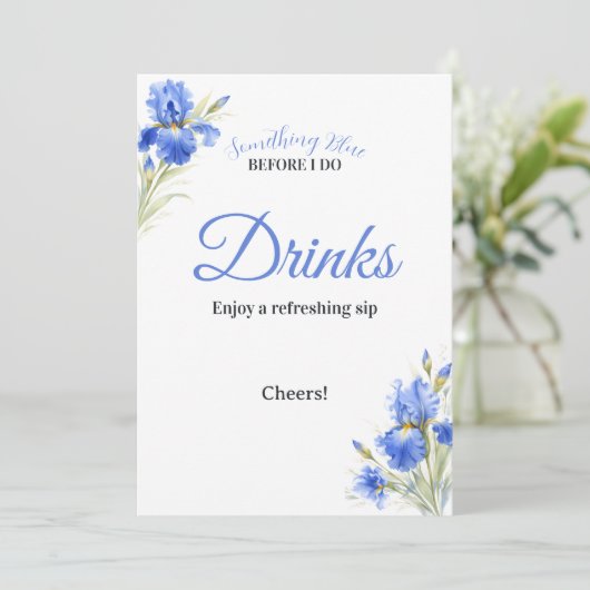 Blue Iris Something Blue Bridal Shower Drinks Sign Kaart (Staand voorkant)