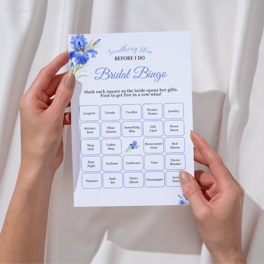 Blue Iris Something Blue Bridal Shower Game Bingo Kaart