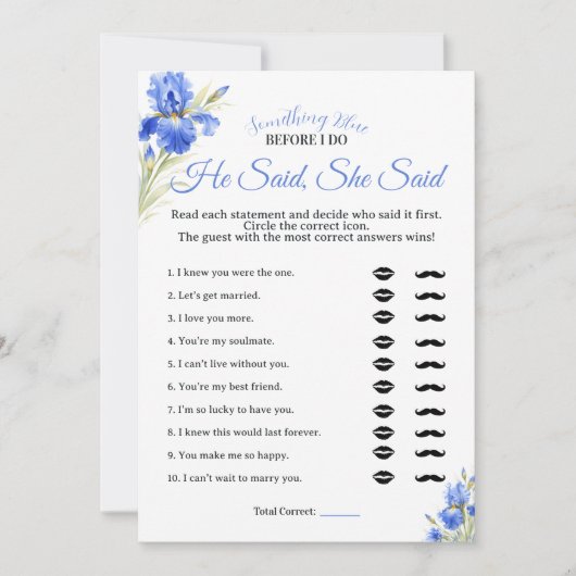 Blue Iris Something Blue He Said She Said Game Kaart (Voorkant)