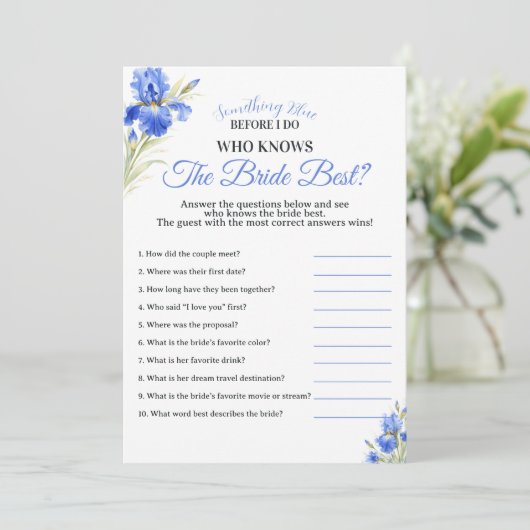 Blue Iris Something Blue Who Knows Bride Best Game Kaart (Staand voorkant)