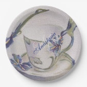 BLUE IRIS-TEACUP MONOGRAM PARTIJ PAPIEREN BORDJE (Voorkant)