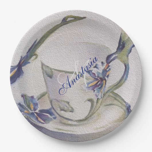 BLUE IRIS-TEACUP MONOGRAM PARTIJ PAPIEREN BORDJE (Voorkant)