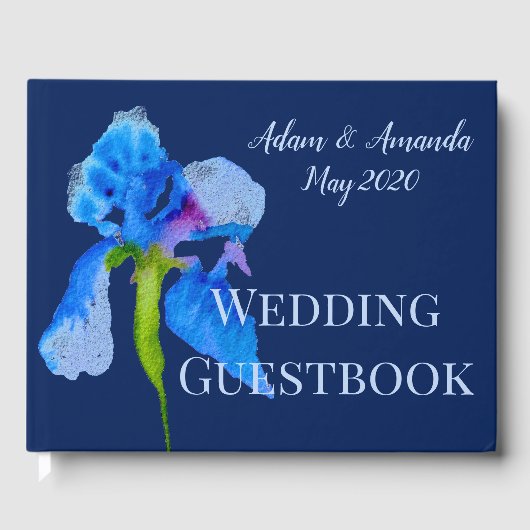 Blue Iris waterverf art bruiloft Gastenboek (Voorkant)
