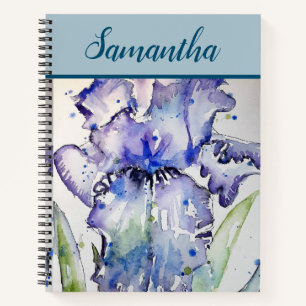 Blue Iris Waterverf floral Art Spiral Notitieboek