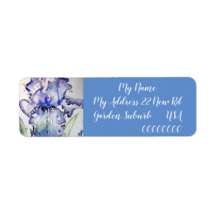 Blue Iris Waterverf Floral Return Address Labels