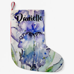 Blue Iris Waterverf Flowers Floral Name Stocking Kleine Kerstsok