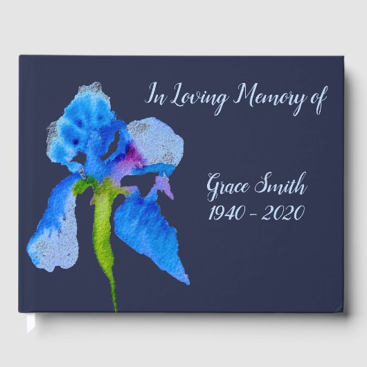 Blue Iris waterverf kunstbegrafenisherinnering Gastenboek (Voorkant)