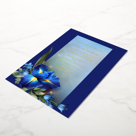 Blue Iris Wedding Folie Uitnodiging (Gedraaid)