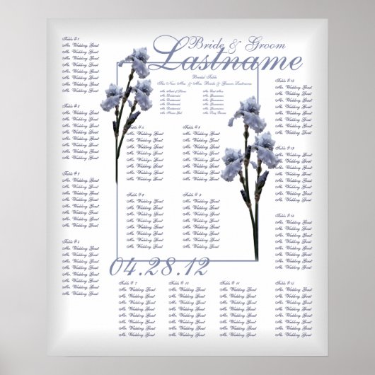 Blue Iris Wedding Guest Seating Chart Poster (Voorkant)