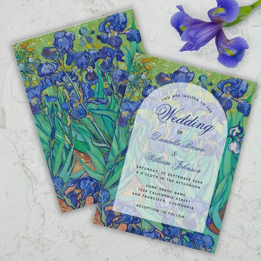 Blue Irises Floral Arch Van Gogh Wedding Elegant Kaart