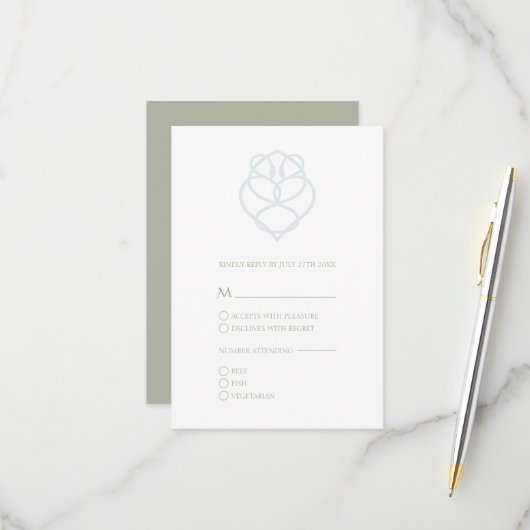 Blue Irish Celtic Swan Love Knot Wedding RSVP Kaar (Voorkant / Achterkant in situ)