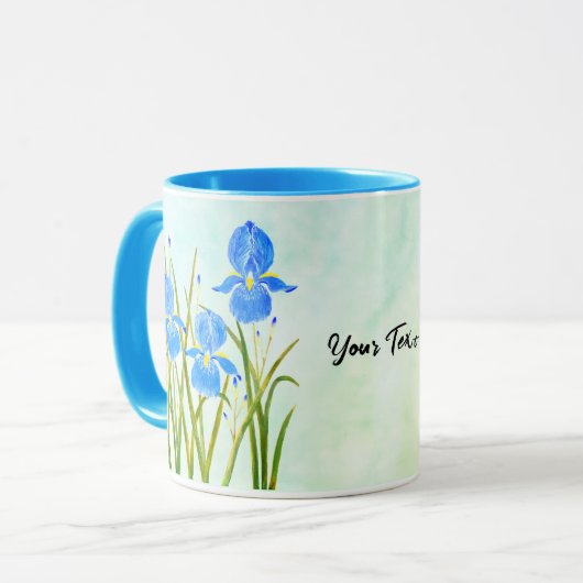 Blue Iriss Combo Mok met Tekst (Voorkant links)