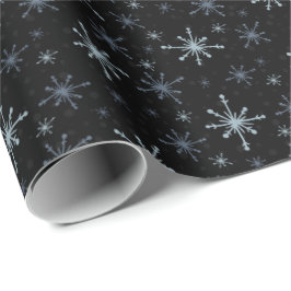 Blue-ish Gray Snowflakes on a Black Background Cadeaupapier
