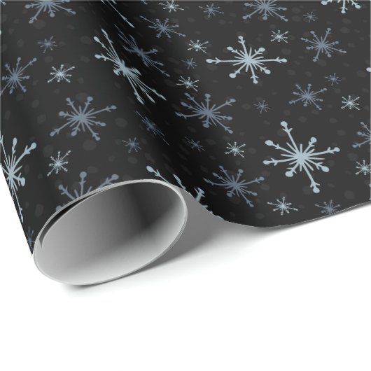 Blue-ish Gray Snowflakes on a Black Background Cadeaupapier (Rol Hoek)