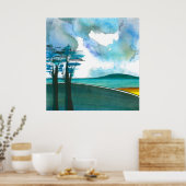 Blue Island Abstract Art Poster/Print 24x24" Poster (Keuken)