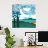 Blue Island Abstract Art Poster/Print 24x24" Poster (Thuiskantoor)