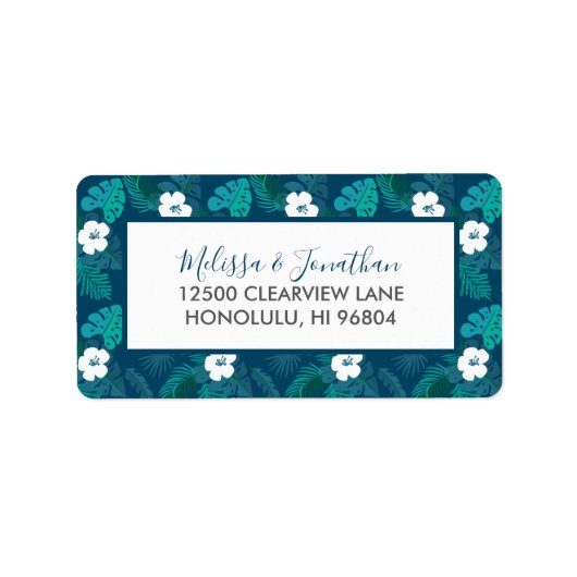 Blue Island Hibiscus Floral Beach Luau Wedding Etiket (Voorkant)