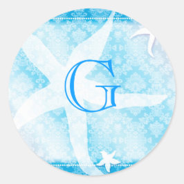Blue Island Starfish Weddenschap Monogram Ronde Sticker