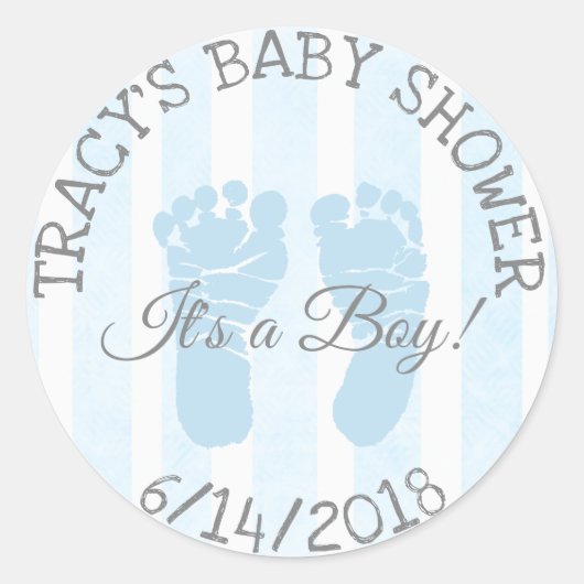 Blue It a Boy Footprints Baby shower Stickers (Voorkant)