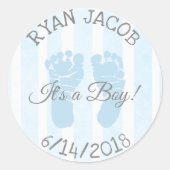 Blue It a Boy Footprints Baby shower Stickers (Voorkant)
