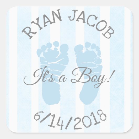 Blue It a Boy Footprints Baby shower Stickers (Voorkant)