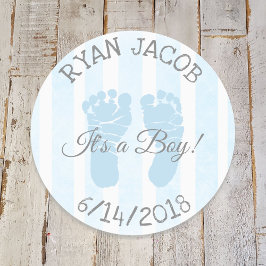 Blue It a Boy Footprints Baby shower Stickers