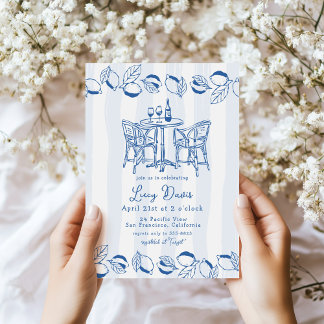 Blue Italian Bistro Lemon Stripe Bridal Shower Kaart