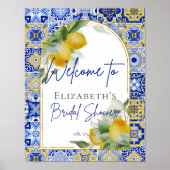 Blue Italian Tegels Arch Citrus Lemons Welkom Poster (Voorkant)