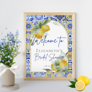 Blue Italian Tegels Arch Citrus Lemons Welkom Poster