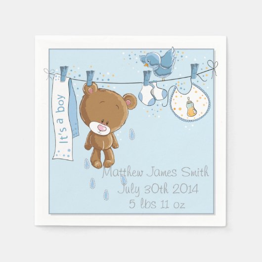 Blue It's a Boy Baby shower Party Napkins Servetten (Voorkant)