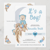 Blue It's a Boy Boho Beer Moon Baby shower Kaart (Voorkant / Achterkant)
