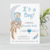 Blue It's a Boy Boho Beer Moon Baby shower Kaart (Staand voorkant)