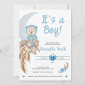 Blue It's a Boy Boho Beer Moon Baby shower Kaart (Voorkant)