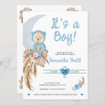 Blue It's a Boy Boho Beer Moon Baby shower