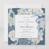 Blue It's a Boy Floral Bow Baby Shower Kaart (Voorkant)
