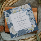 Blue It's a Boy Floral Bow Baby Shower Kaart