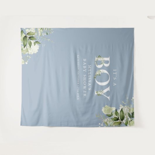 Blue its A Boy Foliage Baby shower Photo Prop Wandkleed (Voorkant (horizontaal))
